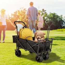 folding wagon utility cart, xl collapsible garden cart with canopy & all-terrain wheels | perfect for camping