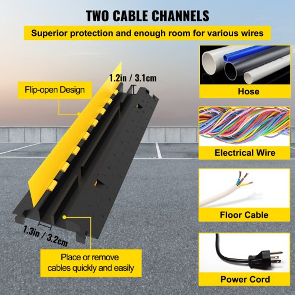 5 Pack Heavy Duty Rubber Cable Protector Ramp 2 Channel 66000 Lbs Load Capacity Driveway Cord Cove 3