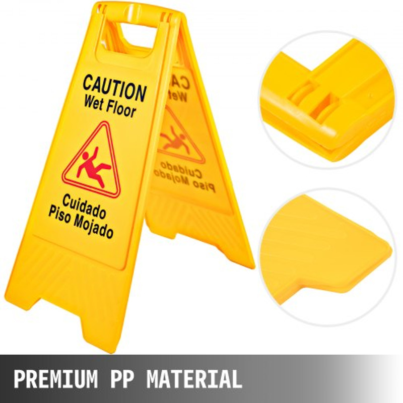 6 Pack Caution Wet Floor Signs, 25" Double-Sided Bilingual Warning Sign – Foldable Wet Floor