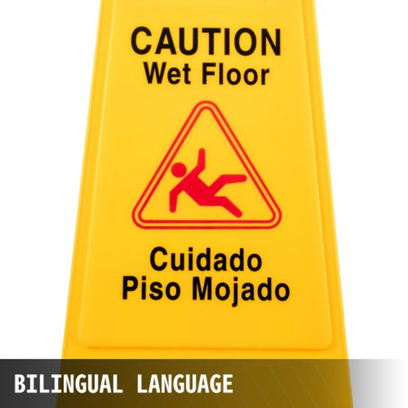 6 Pack Caution Wet Floor Signs, 25" Double-Sided Bilingual Warning Sign – Foldable Wet Floor