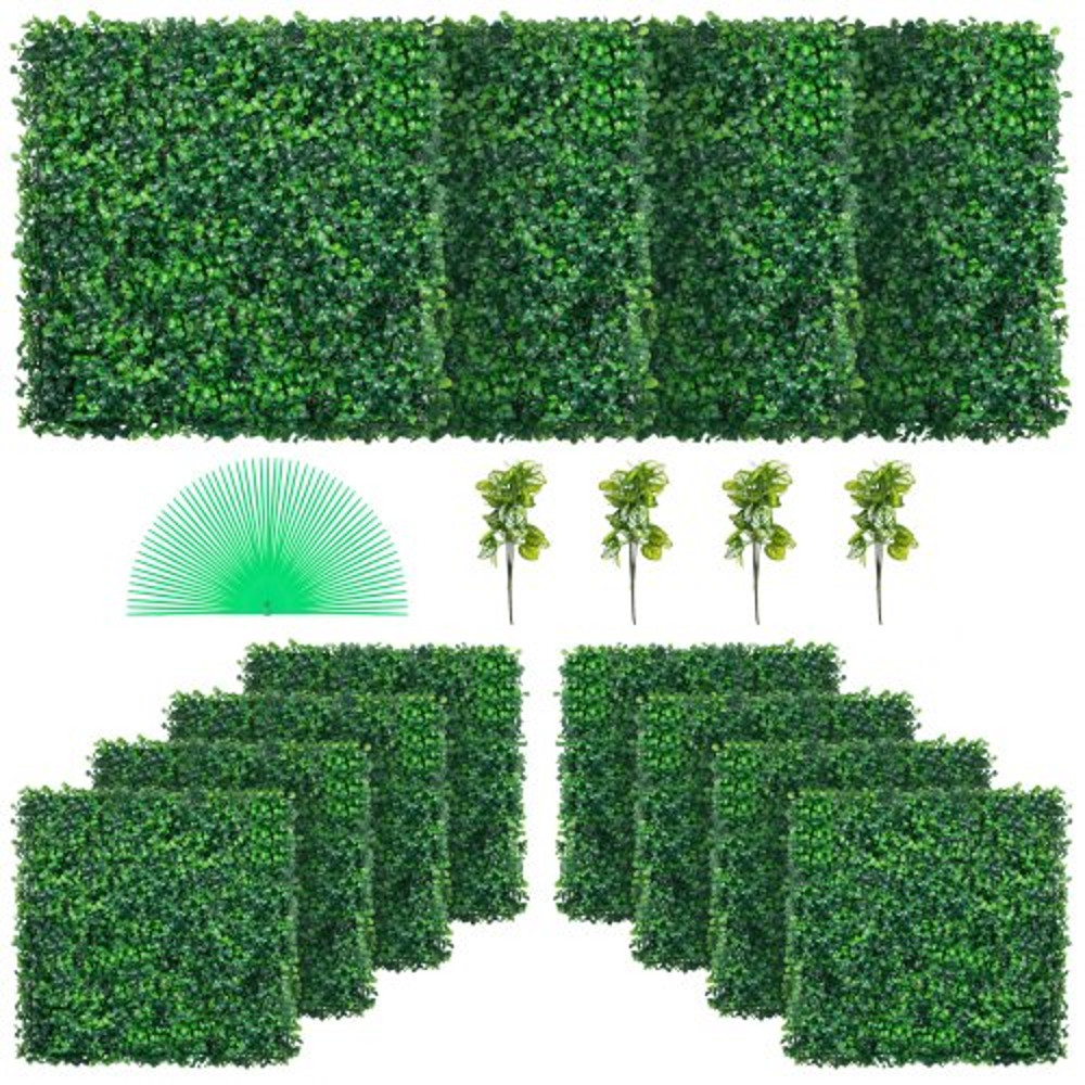 Boxwood Hedge Wall Panels Set, Artificial Grass Backdrop Wall Thick, UV Protected Privacy Fence Screen, Indoor Outdoor