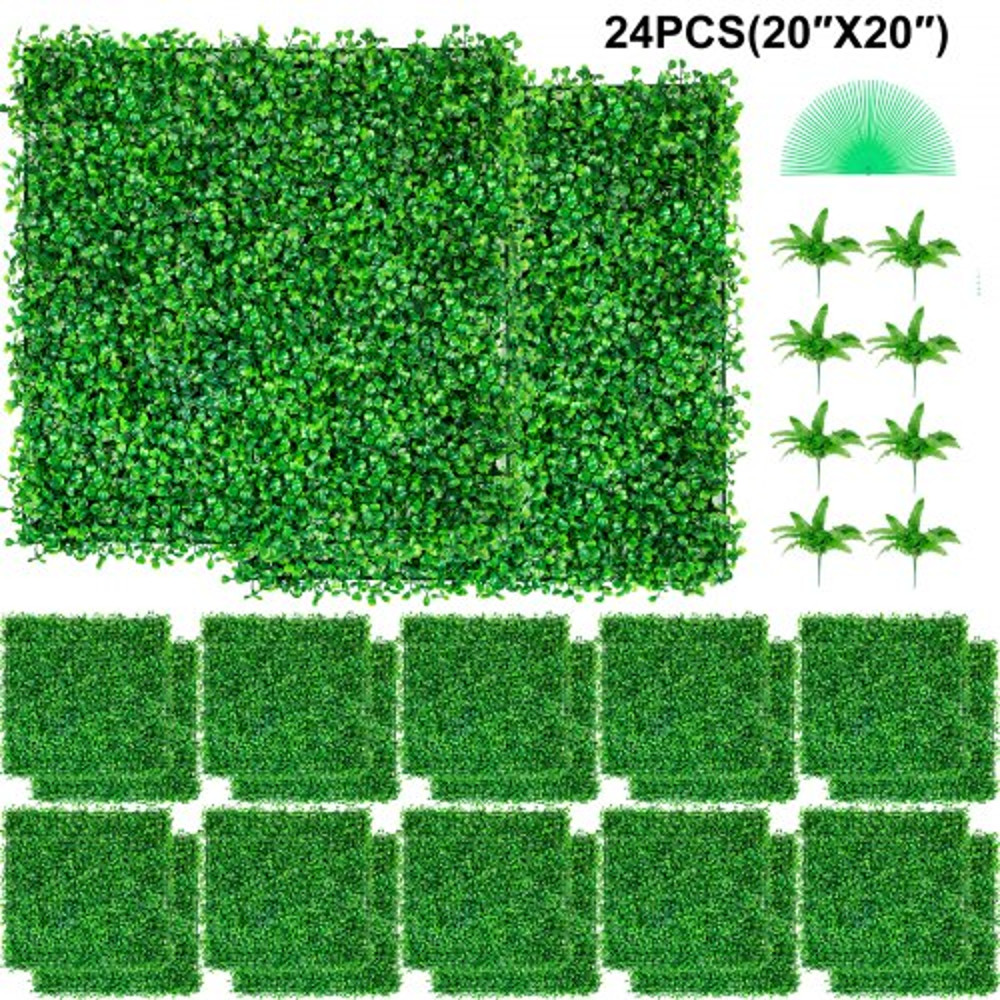 Artificial Boxwood Hedge Wall Panels UV Protected, Fake Grass Wall for Privacy Fence Indoor Outdoor Garden Decor