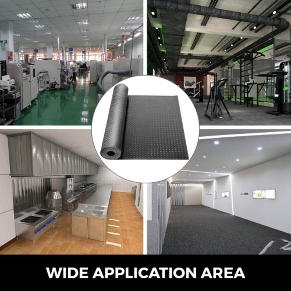 PVC Garage Floor Mats Rolls, Thick Garage Mat for Under Car, Trailer, Gym & Workshop, Waterproof Black Diamond Flooring