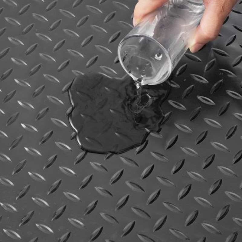 PVC Garage Floor Mats Rolls, Thick Garage Mat for Under Car, Trailer, Gym & Workshop, Waterproof Black Diamond Flooring