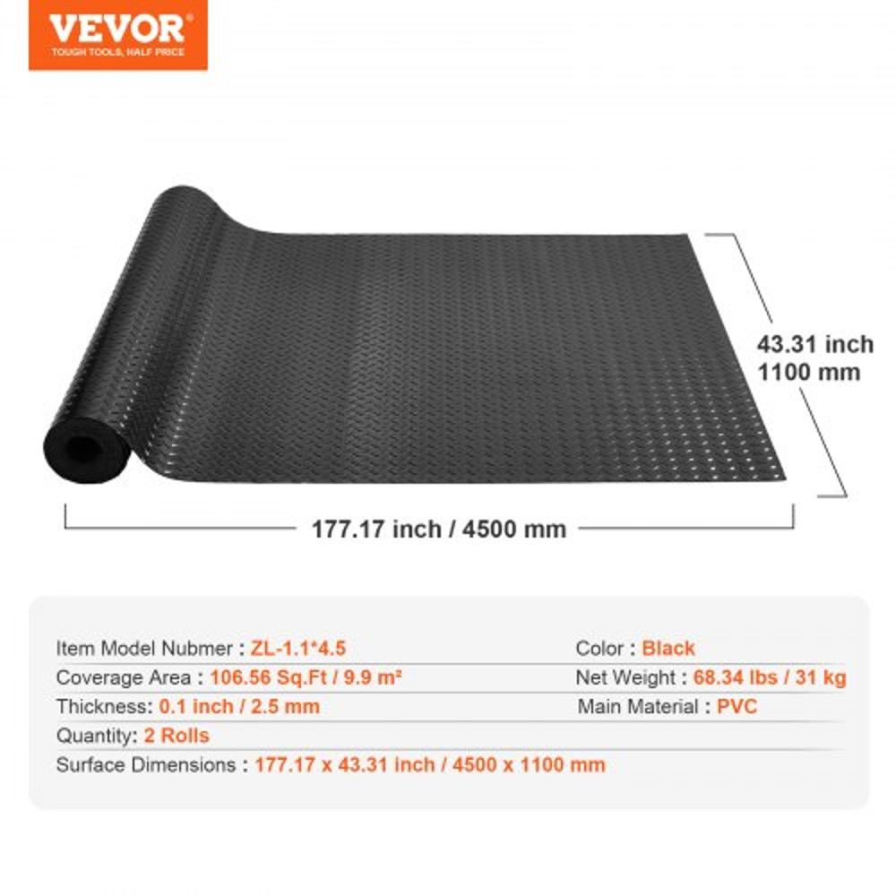 PVC Garage Floor Mats for Under Car, Rolls Thickness Black Garage Flooring for Trailer, Warehouse, Garage, Home Gym