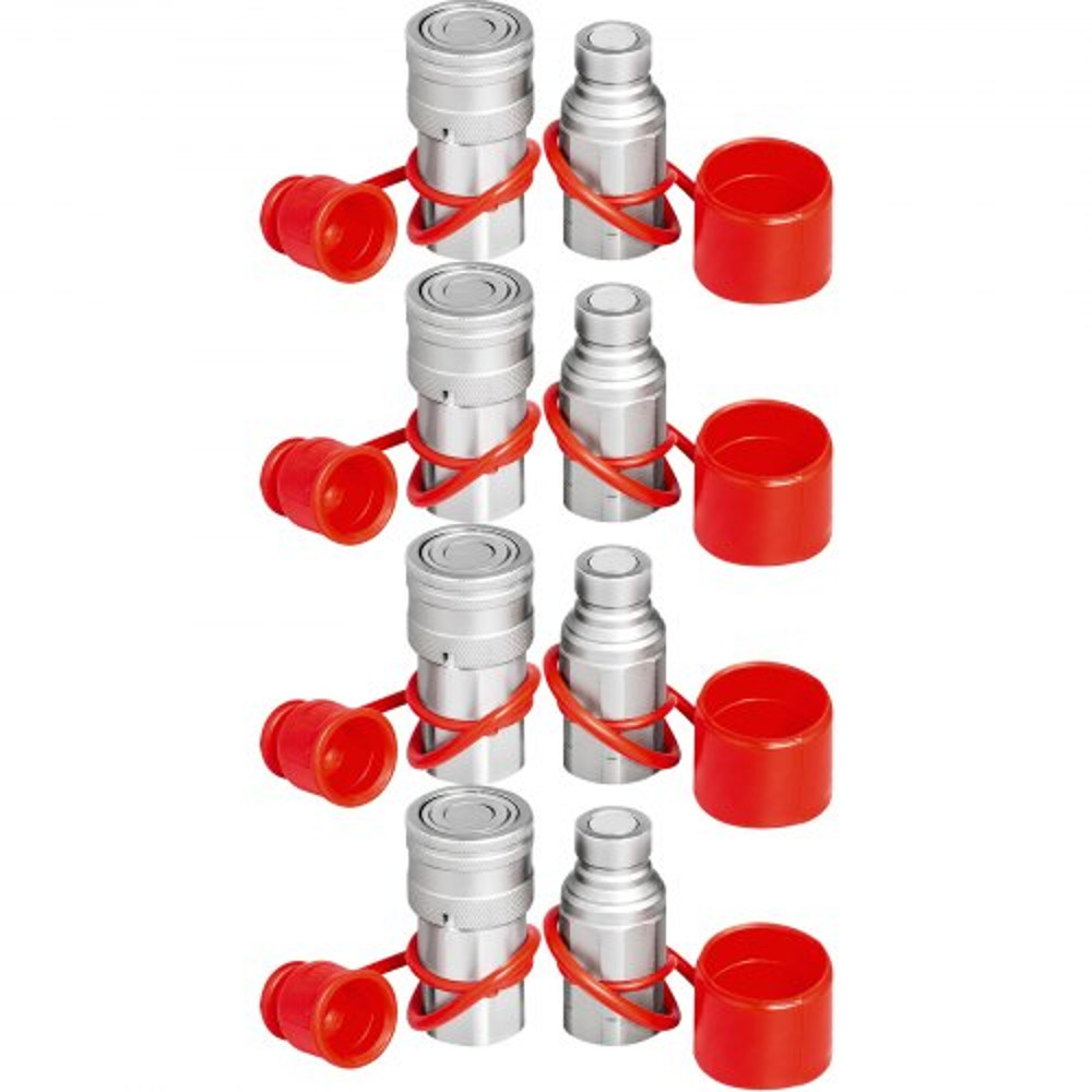 Hydraulic Coupler Quick Connect Set, NPT Flat Face Hydraulic Quick Connect, ISO 16028 Couplers for Bobcat, CAT, Kubota