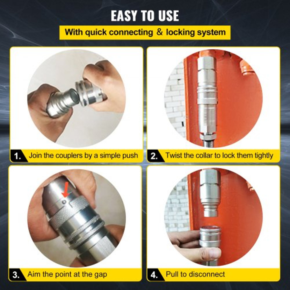 Hydraulic Coupler Quick Connect Set, NPT Flat Face Hydraulic Quick Connect, ISO 16028 Couplers for Bobcat, CAT, Kubota