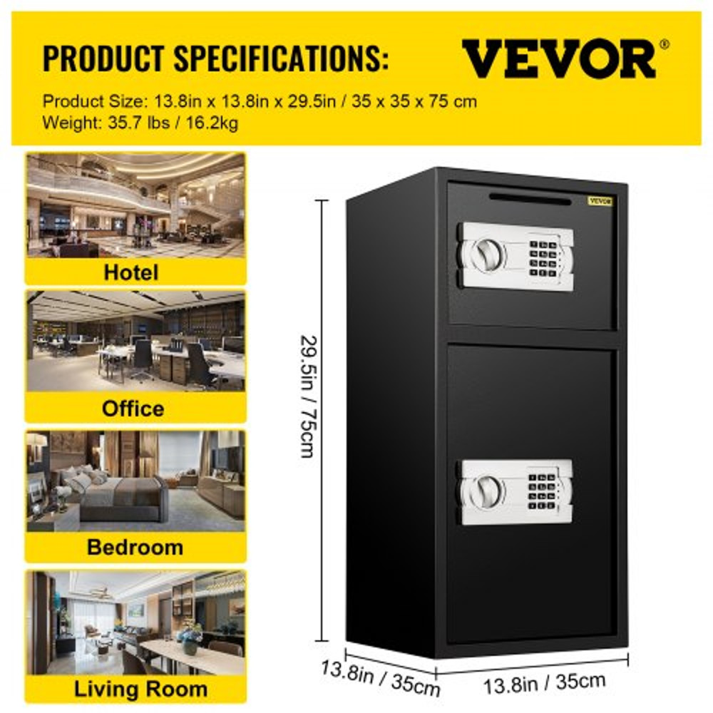Large Double Door Safe Box, Fireproof Steel Digital Safe for Cash, Guns, Jewelry & Valuables, Heavy-Duty Security Strong