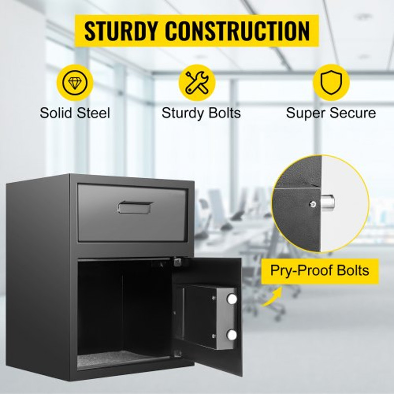 Digital Depository Safe Cubic Feet Made of Carbon Steel, Electronic Code Lock Safe with Deposit Slot & Emergency Keys