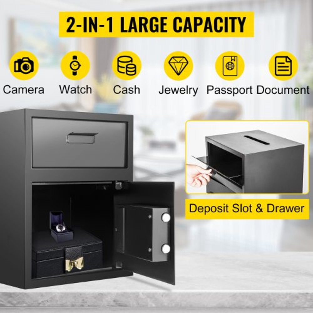 Digital Depository Safe Cubic Feet Made of Carbon Steel, Electronic Code Lock Safe with Deposit Slot & Emergency Keys