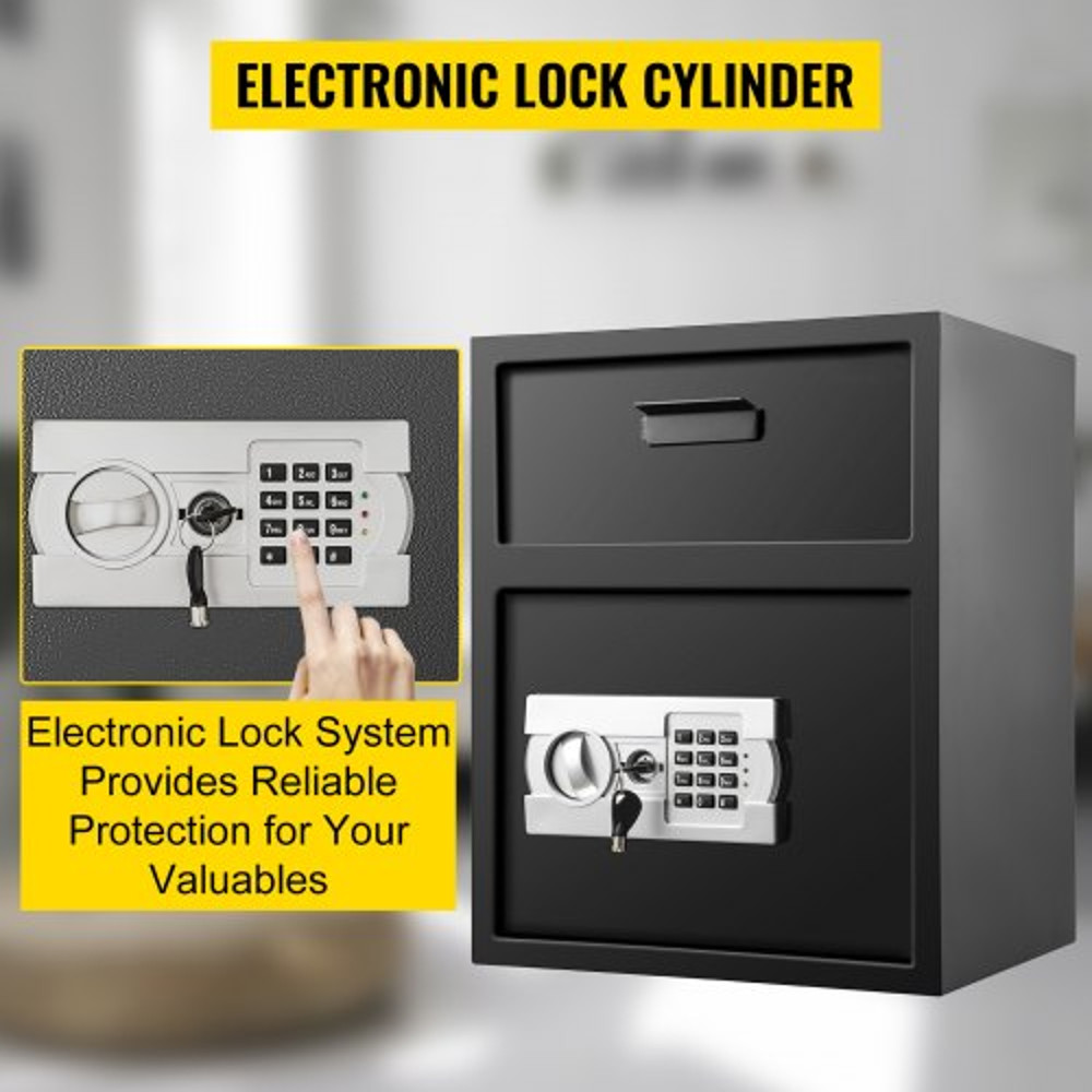 Digital Depository Safe Cubic Feet Made of Carbon Steel, Electronic Code Lock Safe with Deposit Slot & Emergency Keys