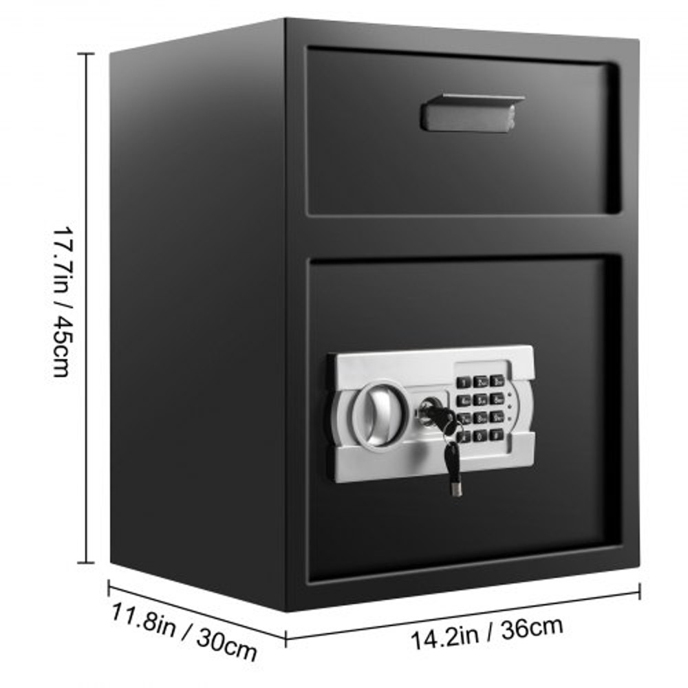 Digital Depository Safe Cubic Feet Made of Carbon Steel, Electronic Code Lock Safe with Deposit Slot & Emergency Keys
