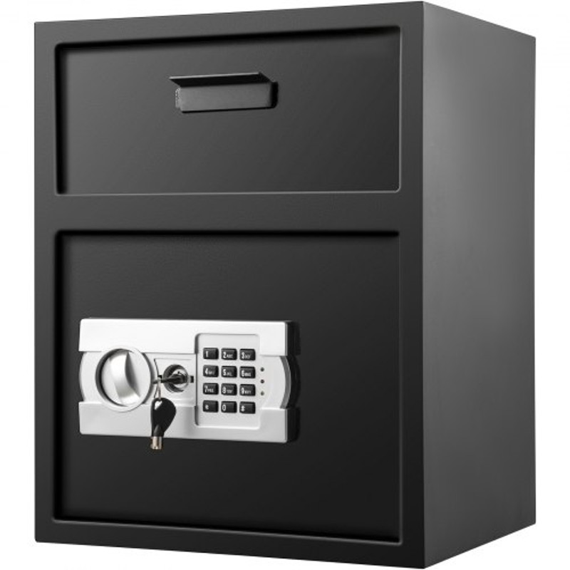 Digital Depository Safe Cubic Feet Made of Carbon Steel, Electronic Code Lock Safe with Deposit Slot & Emergency Keys