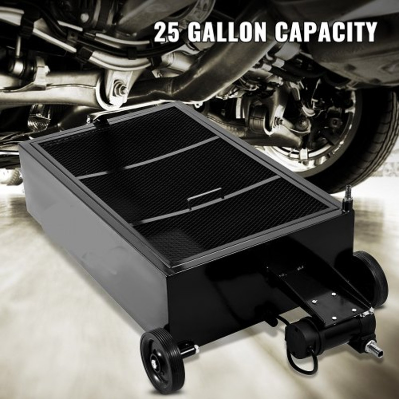 Oil Drain Pan Gallon Low Profile Oil Drain Tank with Pump, Hose, Foldable Handle & Swivel Casters, Large Capacity
