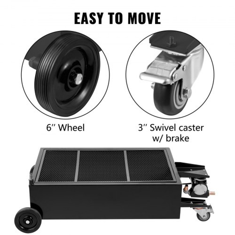 Oil Drain Pan Gallon Low Profile Oil Drain Tank with Pump, Hose, Foldable Handle & Swivel Casters, Large Capacity