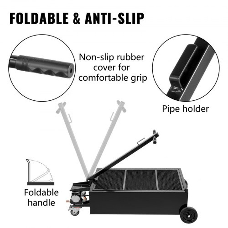 Oil Drain Pan Gallon Low Profile Oil Drain Tank with Pump, Hose, Foldable Handle & Swivel Casters, Large Capacity