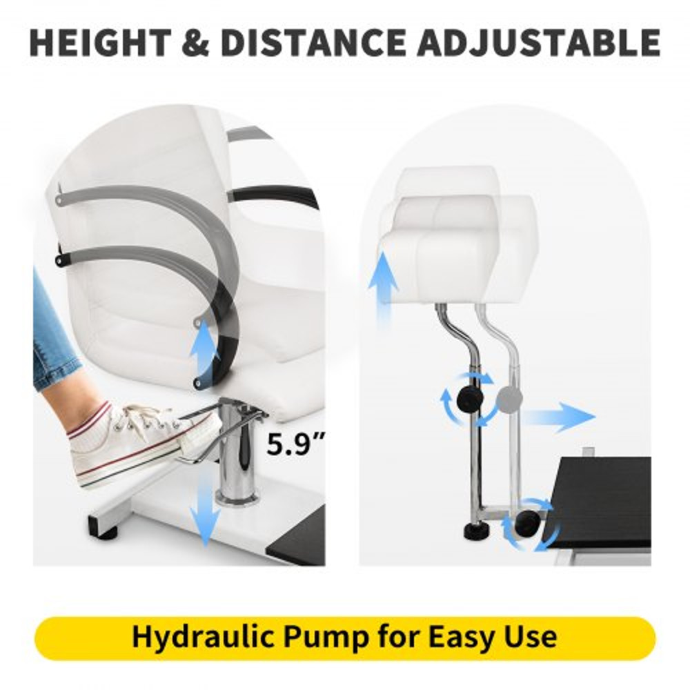 Hydraulic Lift Adjustable Spa Pedicure Unit with Easy-Clean Bubble Massage Footbath, White Salon Chair