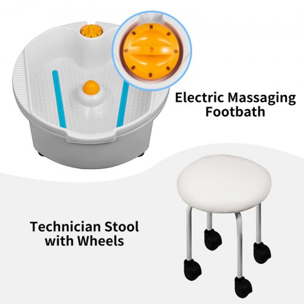 Hydraulic Lift Adjustable Spa Pedicure Unit with Easy-Clean Bubble Massage Footbath, White Salon Chair