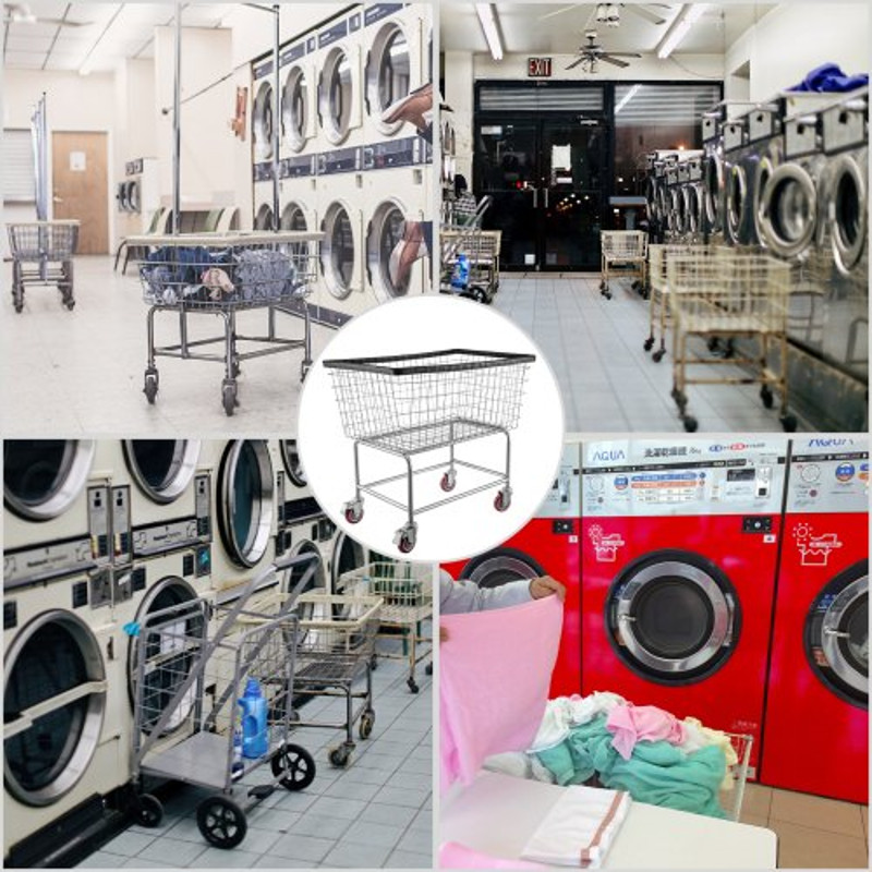 Wire Laundry Basket Cart with Wheels, 4.5 Bushel Capacity, 35"x15.7"x22" Steel Frame, Durable Chrome Finish