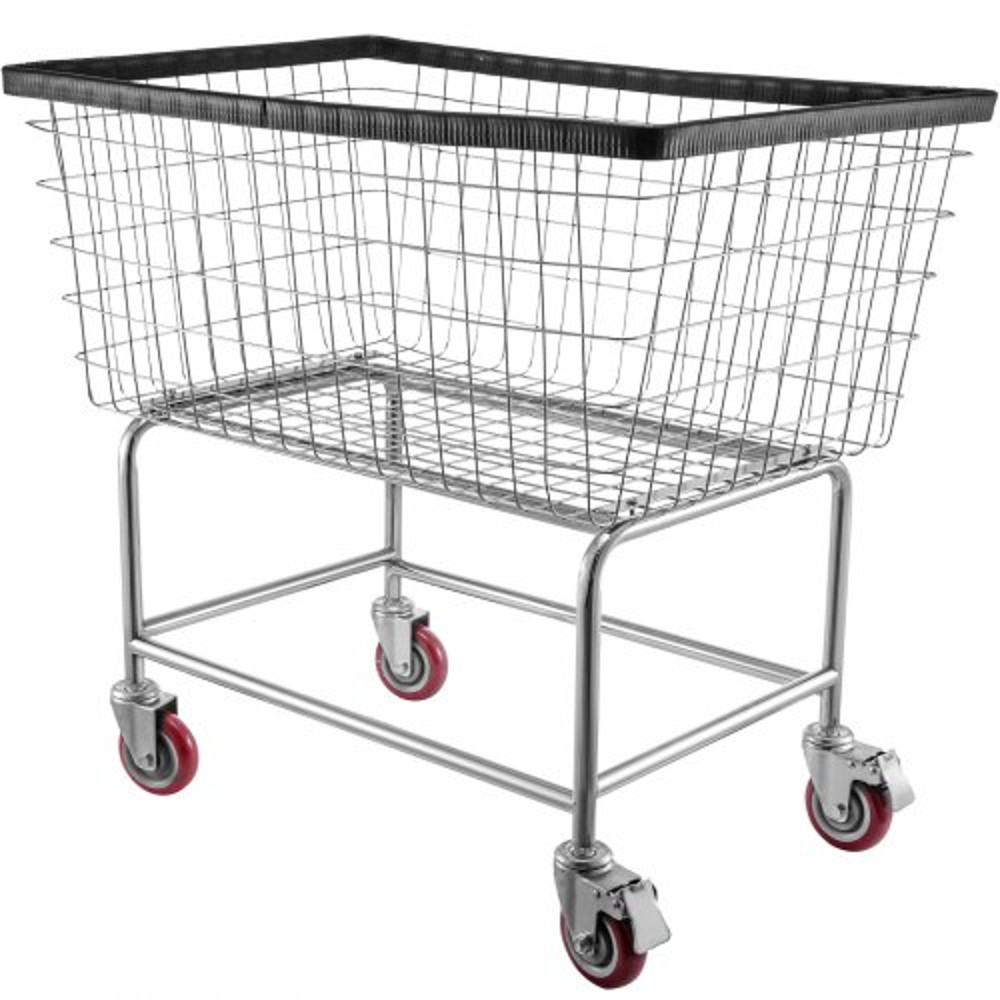 Wire Laundry Basket Cart with Wheels, 4.5 Bushel Capacity, 35"x15.7"x22" Steel Frame, Durable Chrome Finish
