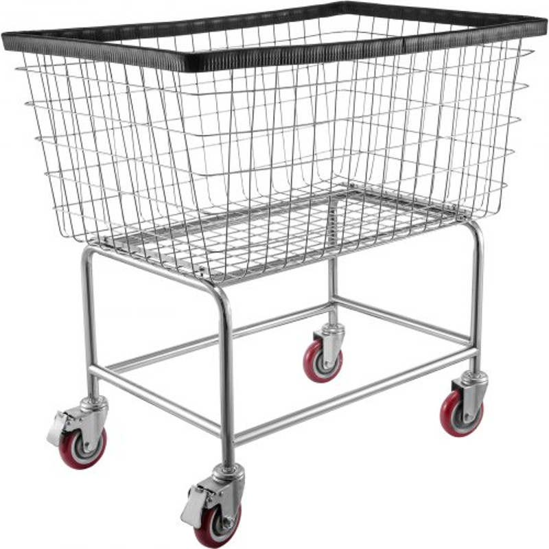 Wire Laundry Basket Cart with Wheels, 4.5 Bushel Capacity, 35"x15.7"x22" Steel Frame, Durable Chrome Finish