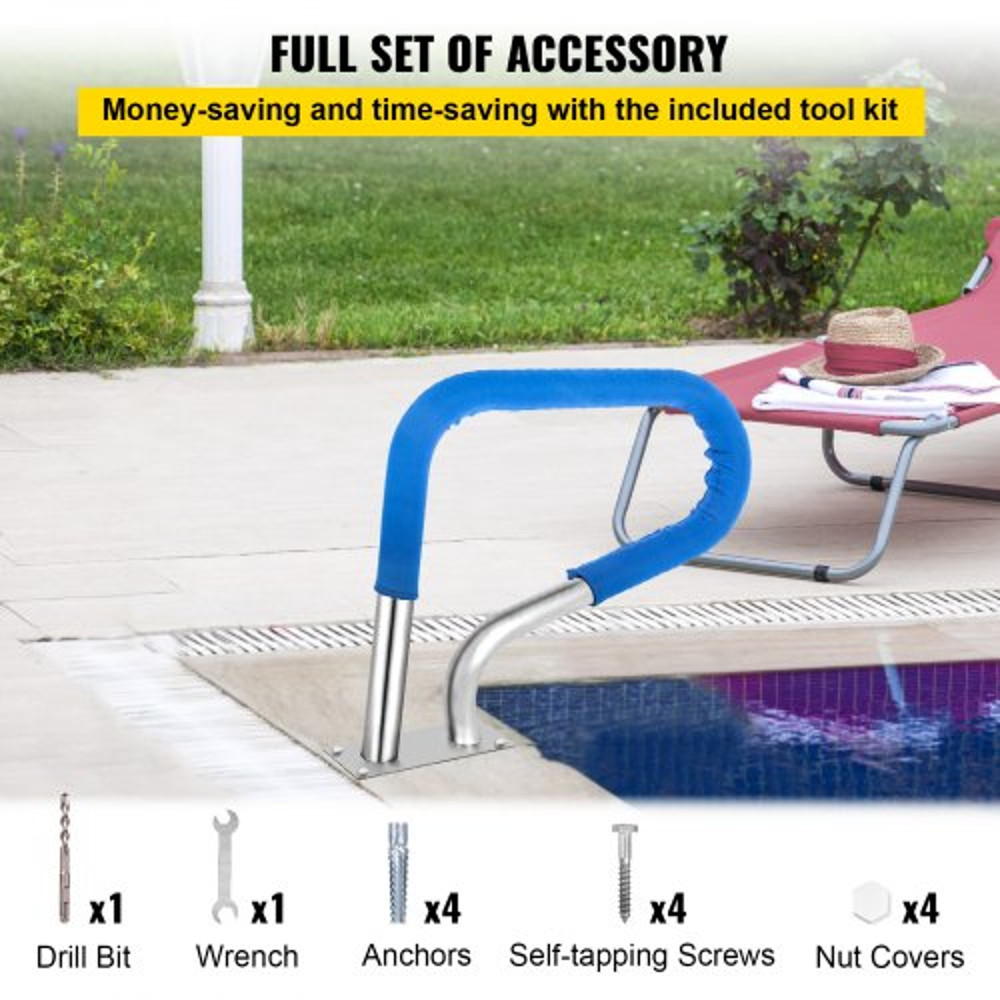 Stainless Steel Pool Handrail 250LBS Load Capacity Rustproof Silver Pool Railing With Blue Grip Cov 5