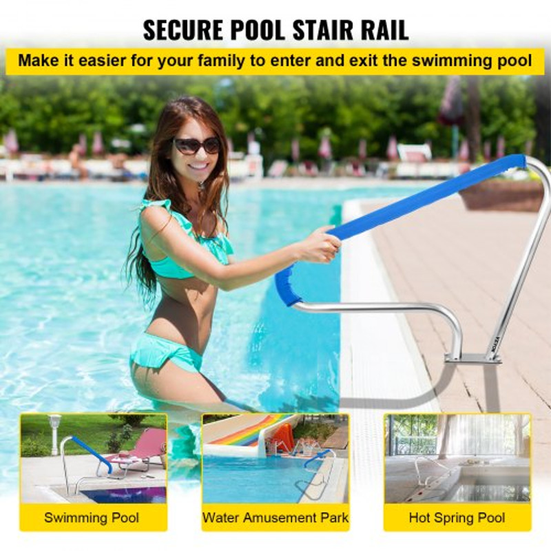 Pool Rail 32x23 304 Stainless Steel Pool Railing With 250LBS Load Capacity Blue Grip Cover M8 Dril 1