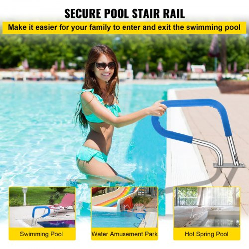 Stainless Steel Pool Rail 32x23 Humanized Swimming Pool Handrail With NonSlip Blue Grip 250LB Capac 2