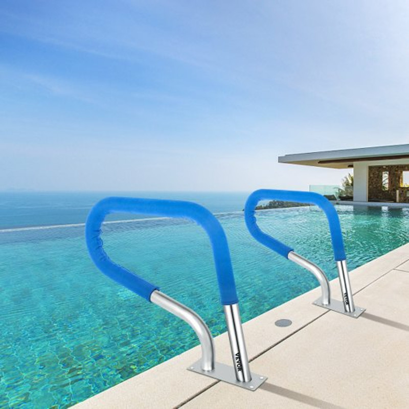 Stainless Steel Pool Rail 32x23 Humanized Swimming Pool Handrail With NonSlip Blue Grip 250LB Capac 0
