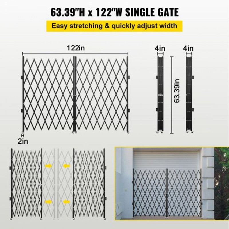 Heavy-Duty Scissor Gate with Keys, 360° Rolling Barricade Gate for Wide Entryways & Industrial Security