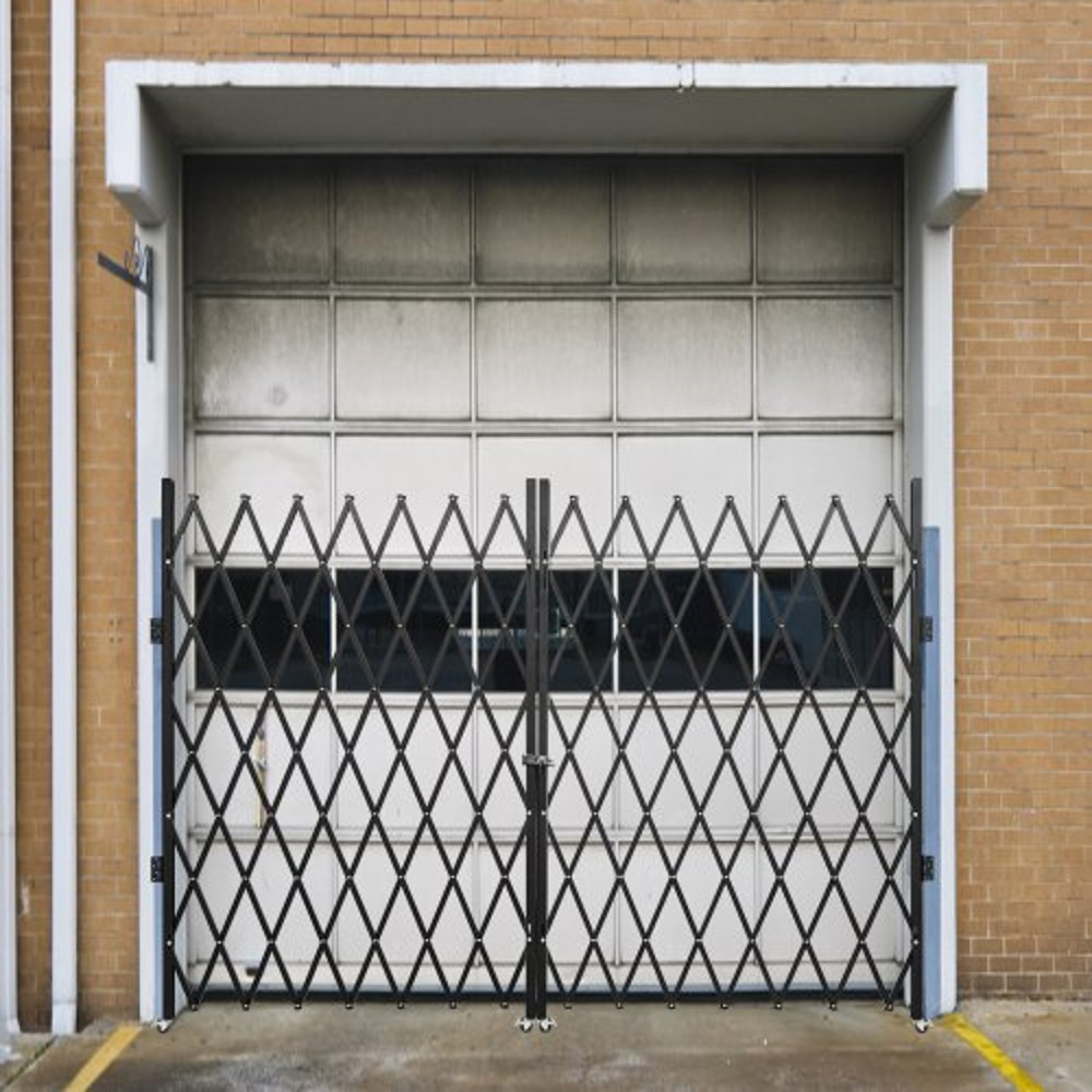 Heavy-Duty Scissor Gate with Keys, 360° Rolling Barricade Gate for Wide Entryways & Industrial Security