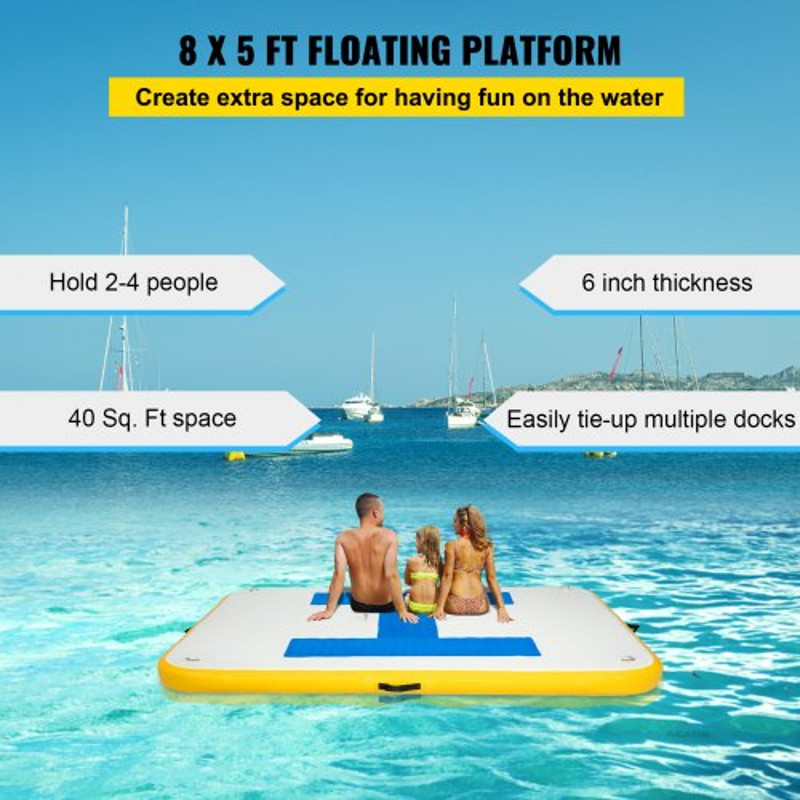 Inflatable Floating Dock 8x5 Ft HeavyDuty PVC Platform With Electric Pump For Swimming Relaxation 1