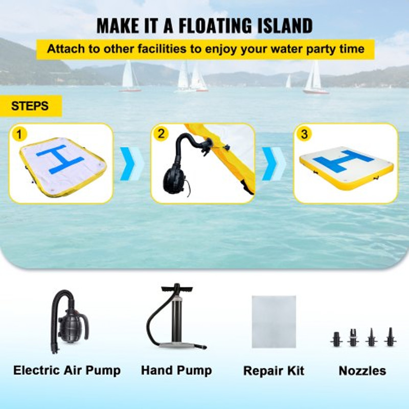 Inflatable Floating Dock 8x5 Ft HeavyDuty PVC Platform With Electric Pump For Swimming Relaxation 6