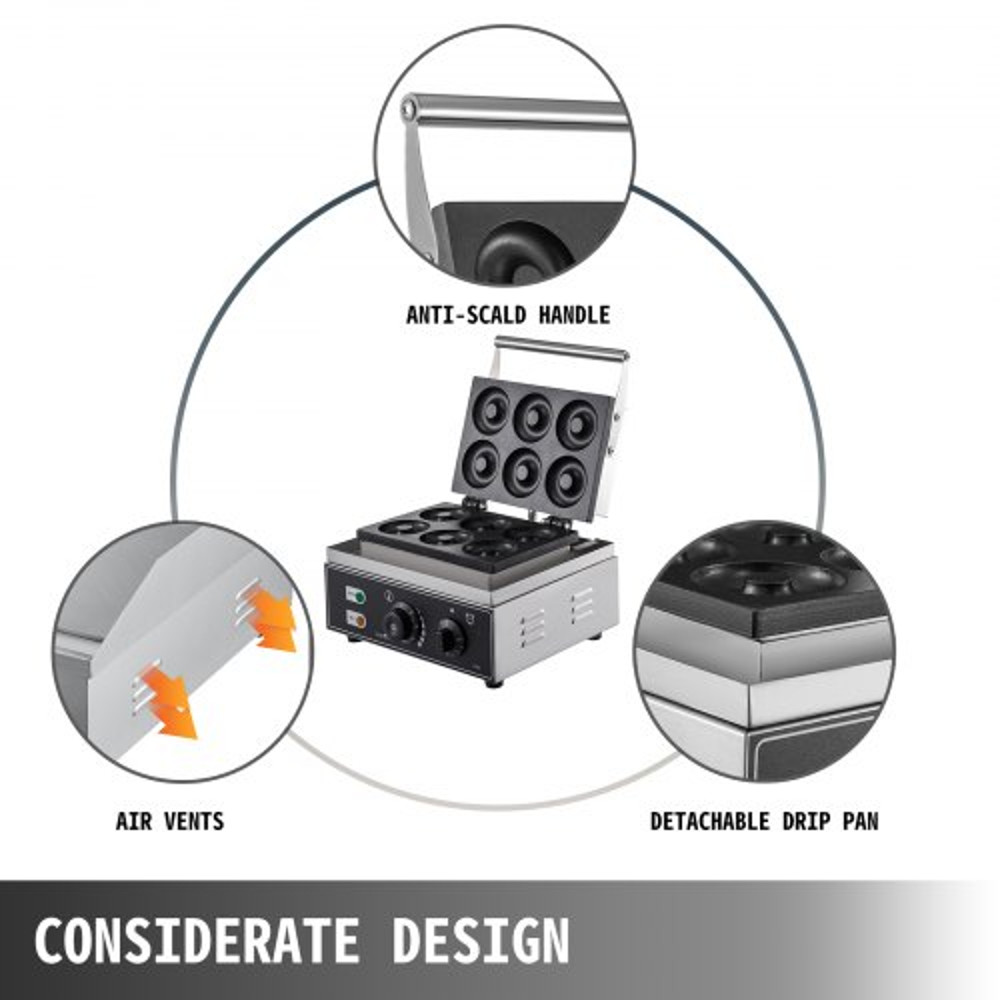 Professional Hole Electric Doughnut Maker, Commercial Waffle Donut Machine with Double-Sided Heating, Teflon-Coated