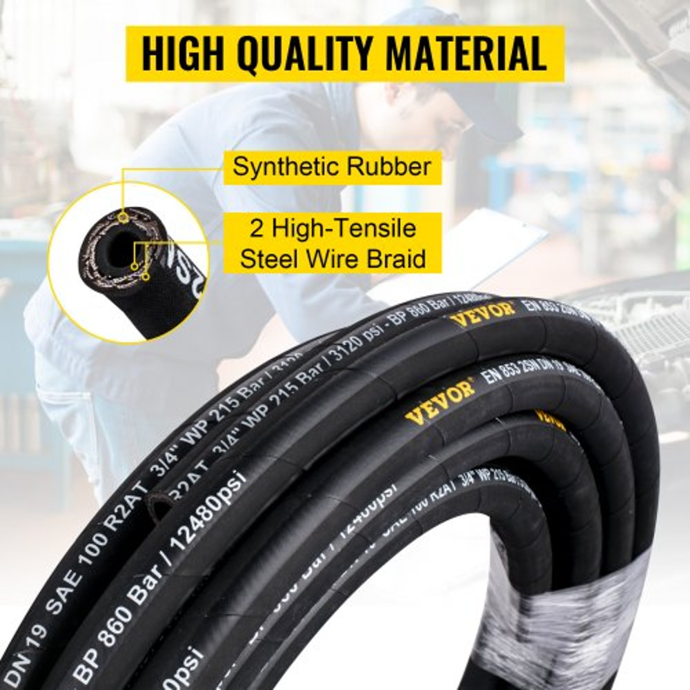 Coiled Hydraulic Hose, Rubber Hydraulic Hose 4000 PSI, Heavy-Duty Steel Wire Braid, Flexible Bulk Hydraulic Oil Hose