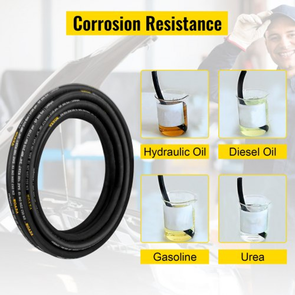 Coiled Hydraulic Hose, Rubber Hydraulic Hose 4000 PSI, Heavy-Duty Steel Wire Braid, Flexible Bulk Hydraulic Oil Hose