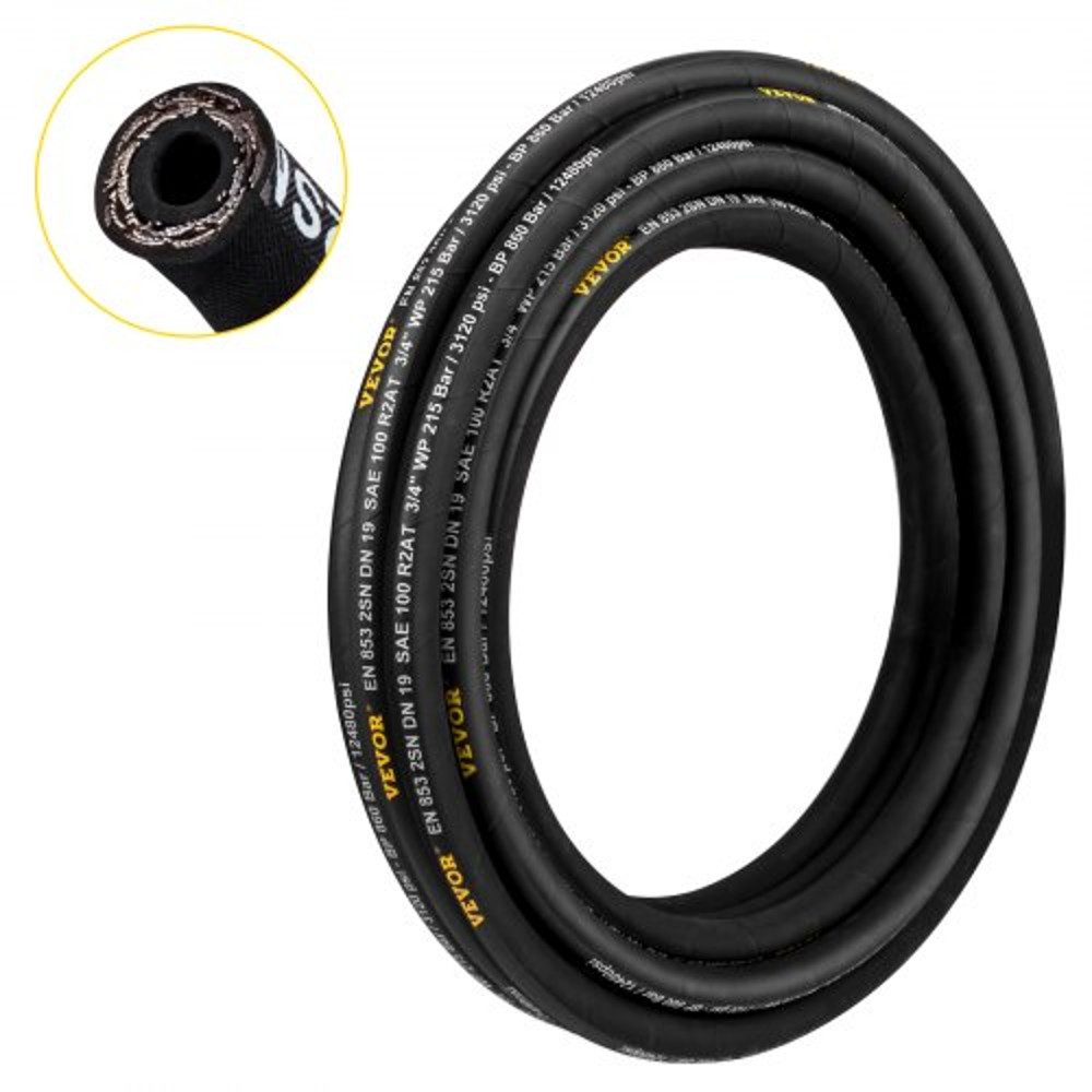 100 ft Coiled Hydraulic Hose 3/8 Inch, 4800 PSI High-Pressure Rubber Hydraulic Hose with 2 Steel Wire Braid