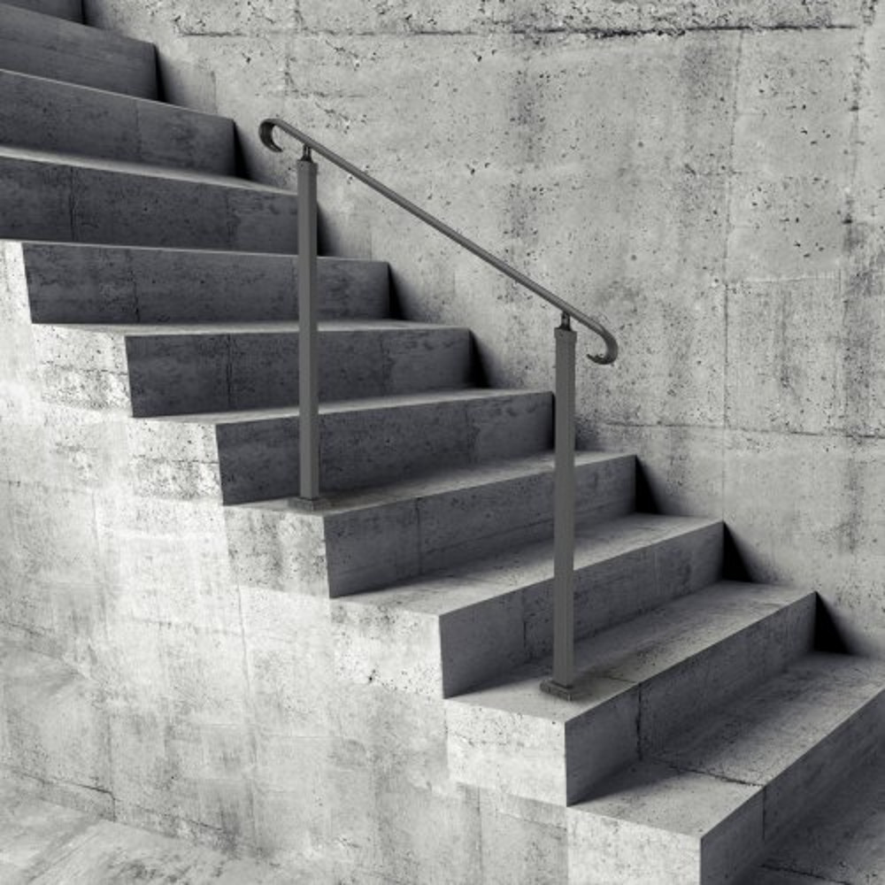 Outdoor Stair Railing For 13 Steps HeavyDuty Wrought Iron Handrail With Decorative Curl Design 0