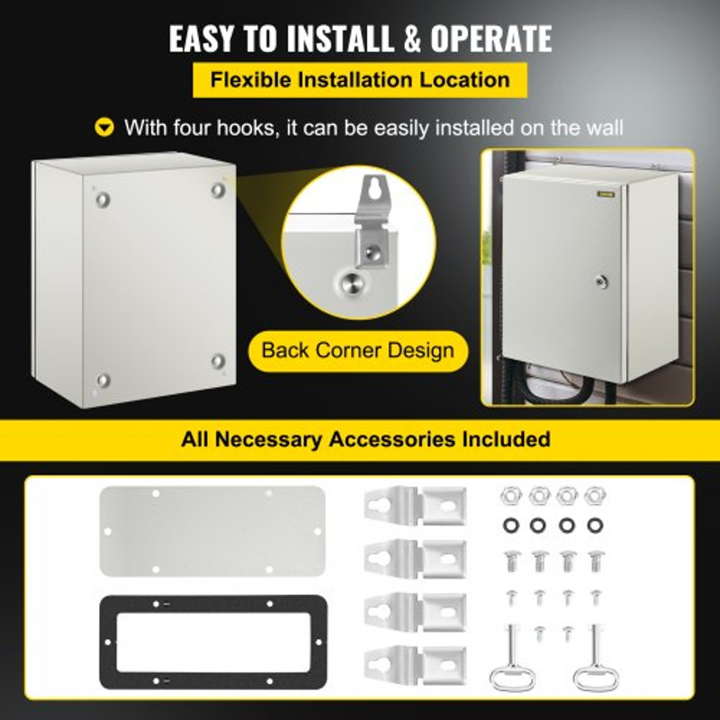 NEMA Steel Electrical Box, IP Rated Waterproof & Dustproof Junction Enclosure with Lock, Hinge & Mounting Plate