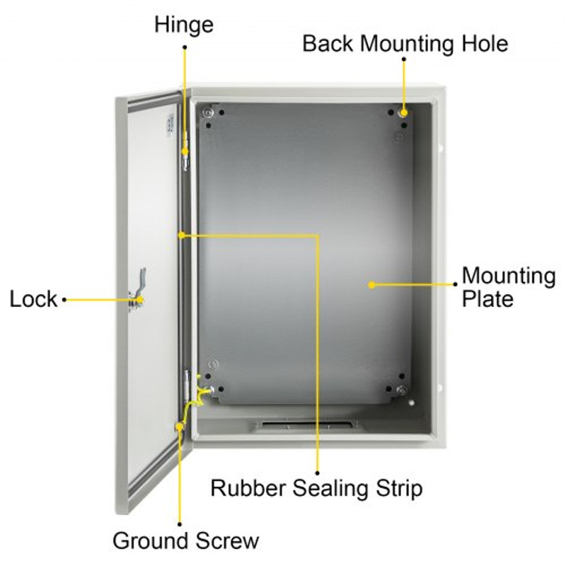 NEMA Steel Electrical Box, IP Rated Waterproof & Dustproof Junction Enclosure with Lock, Hinge & Mounting Plate