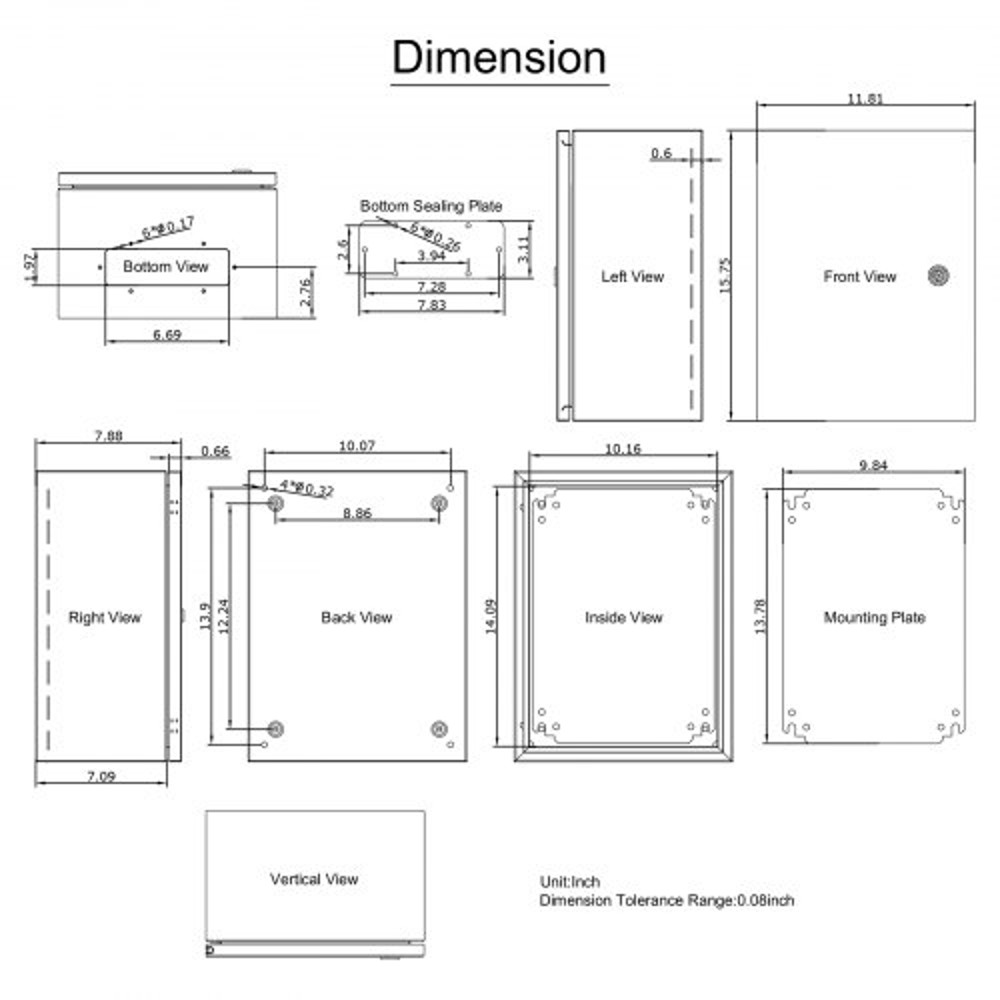 NEMA Steel Electrical Box, IP Rated Waterproof & Dustproof Junction Enclosure with Lock, Hinge & Mounting Plate