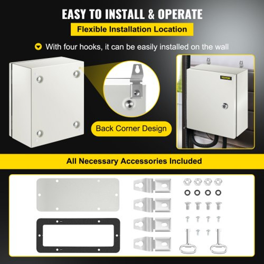NEMA Steel Electrical Box, IP66 Waterproof Dustproof Junction Box with Lock & Mounting Plate