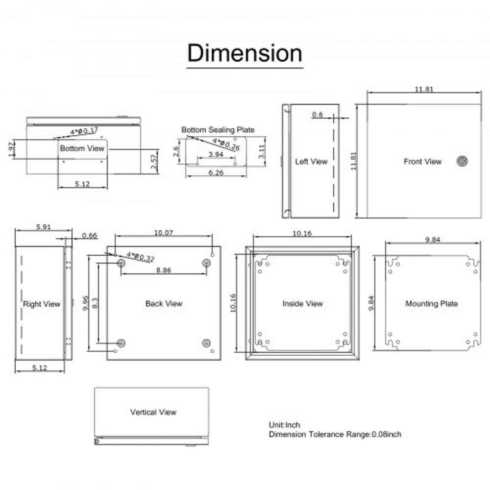 12x12x6 NEMA 4X Steel Electrical Box IP66 Waterproof Dustproof Enclosure HeavyDuty 8
