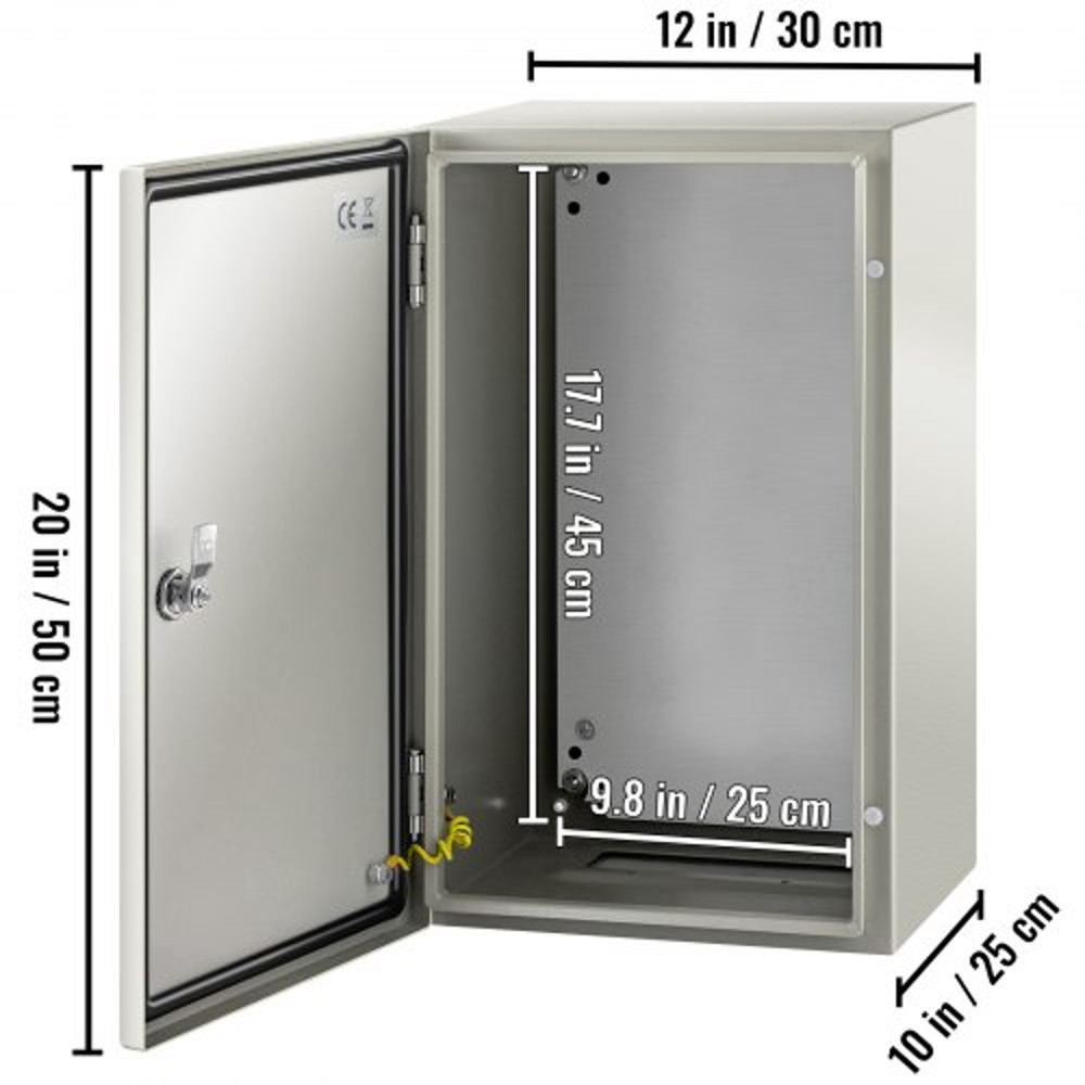 Industrial Steel Electrical Box (20x12x10 Inches), 4X Rated, IP66 Waterproof Enclosure with Removable Backplate