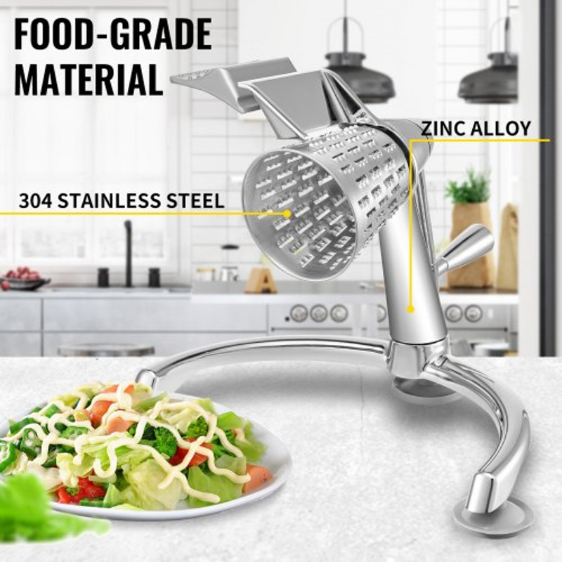Manual Cheese Mandoline w/ Cutting Cone, Zinc Alloy Rotary Vegetable Mandoline with Bowl & Suction Base, Rotary Shredder