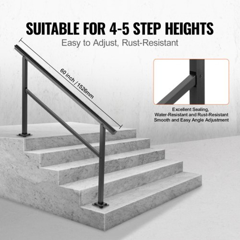Aluminum Stair Handrail for Outdoor Stairs, Staircase Handrail Fits, 165LBS Load Railing with Screw Kit, Adjustable