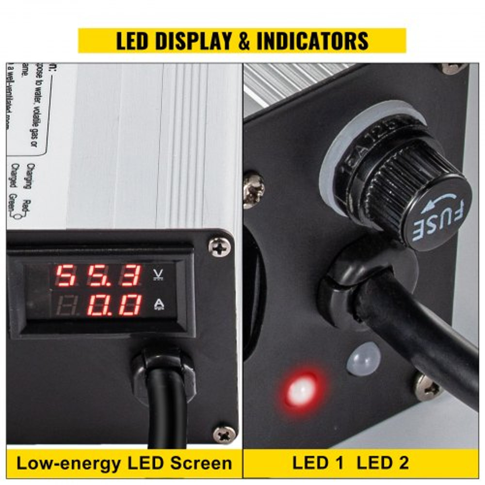 Golf Cart Battery Charger for Club Car EZGO Yamaha, PowerWise Electric Charger with LED Display & Splayed Plug