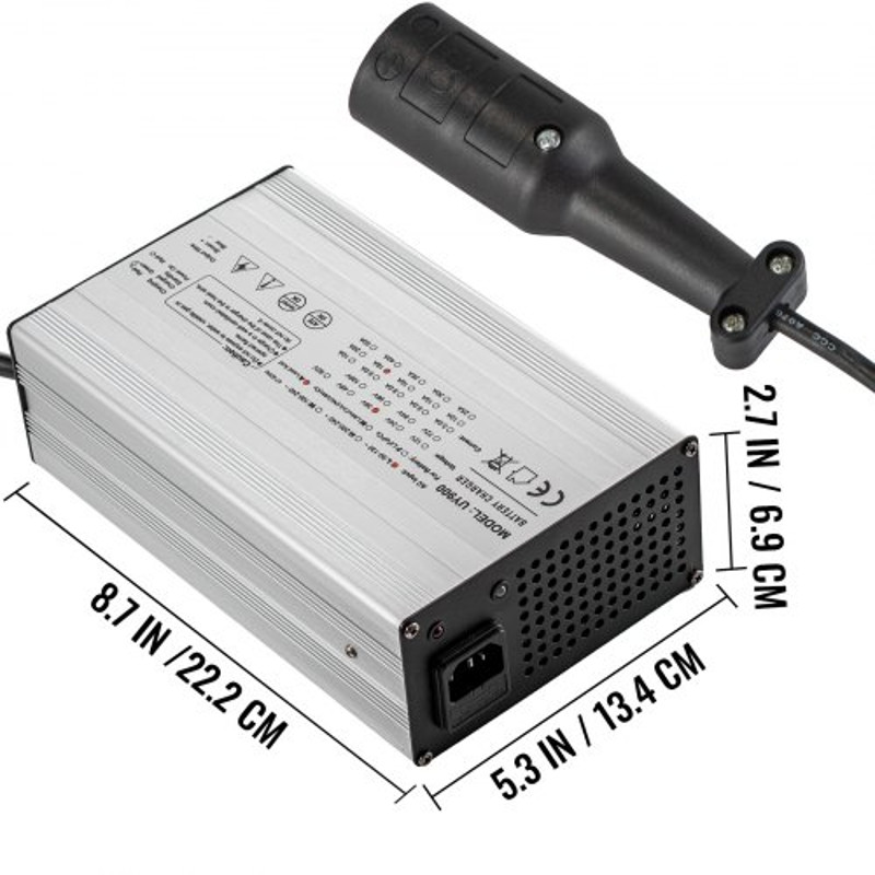 15A Golf Cart Electric Charger, 48V 3-Pin Round Plug Club Car Battery Charger with LED Display, Aluminum Shell