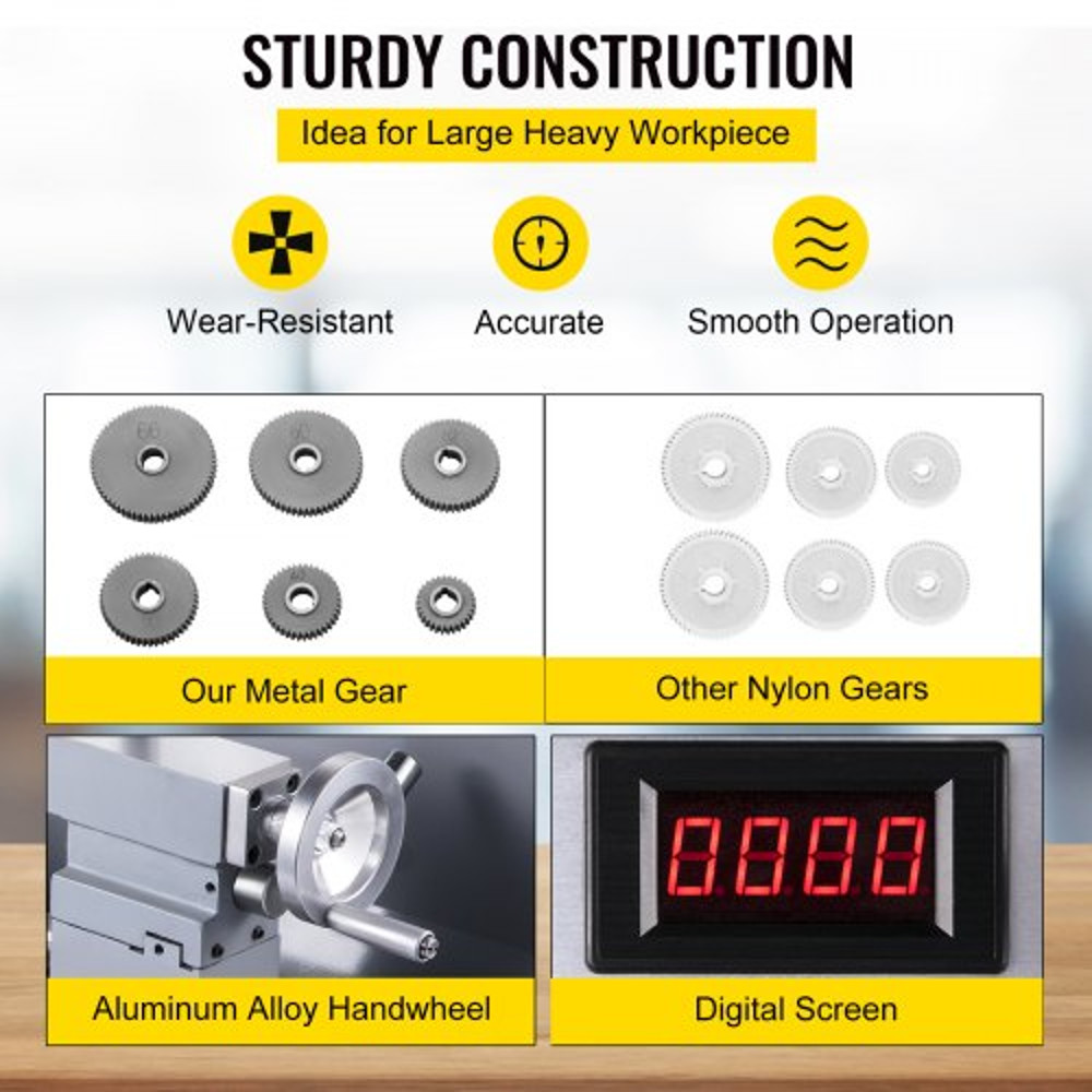 Mini Metal Lathe with Brushless Motor, Precision Metal Working Lathe, 2500 RPM Variable Speed Bench Machine