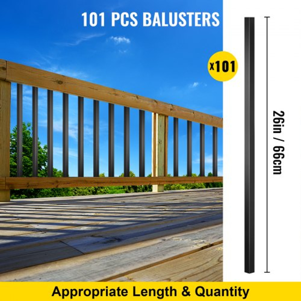 101Pack Aluminum Alloy Deck Spindles 26x075 Square Balusters For Wood Composite Deck Railings 3